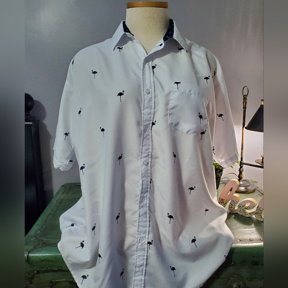 Planet B Short Sleeve Flamingo Button Down Shirt